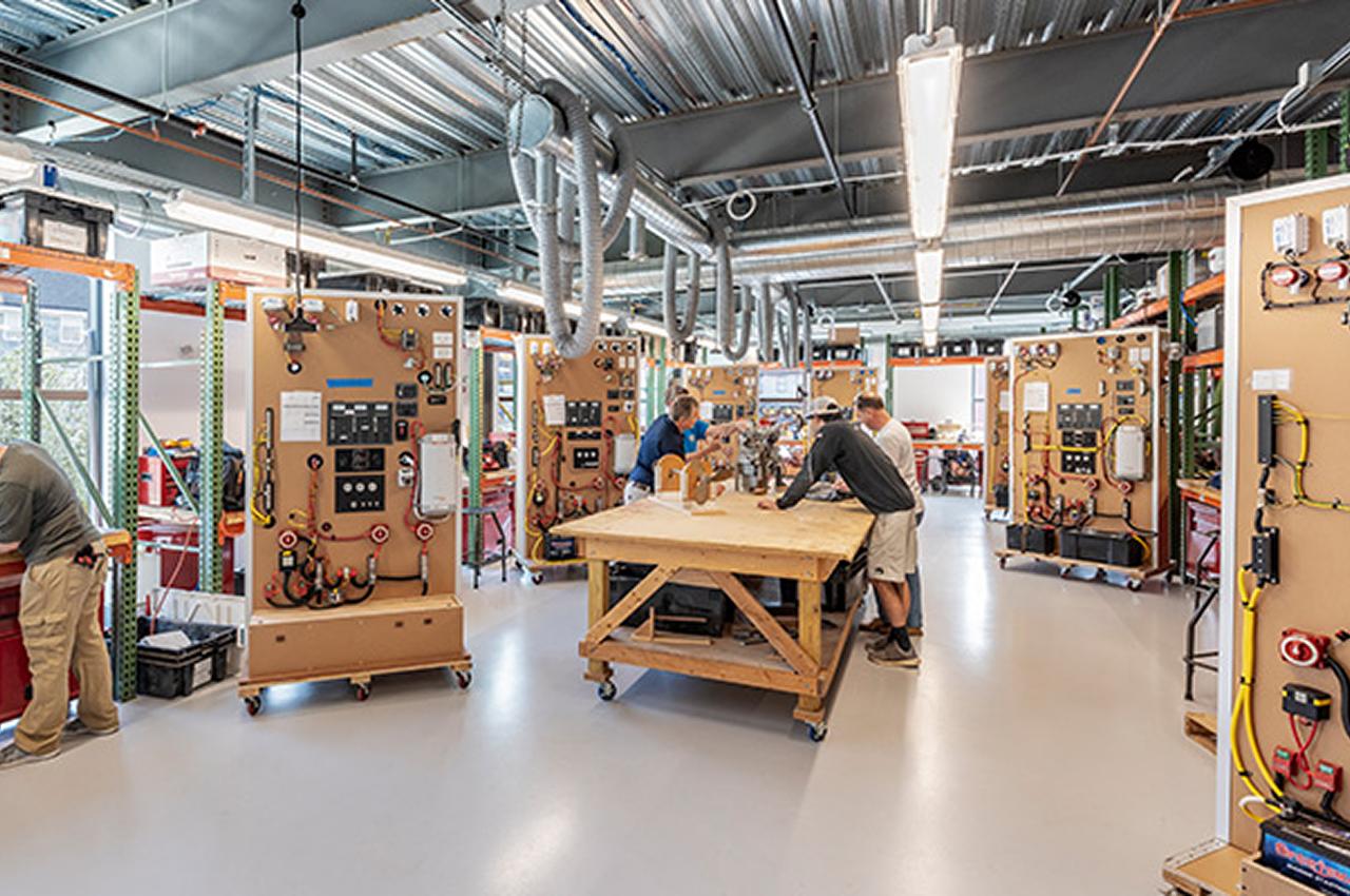 Spacious workshop with advanced marine technology and equipment.